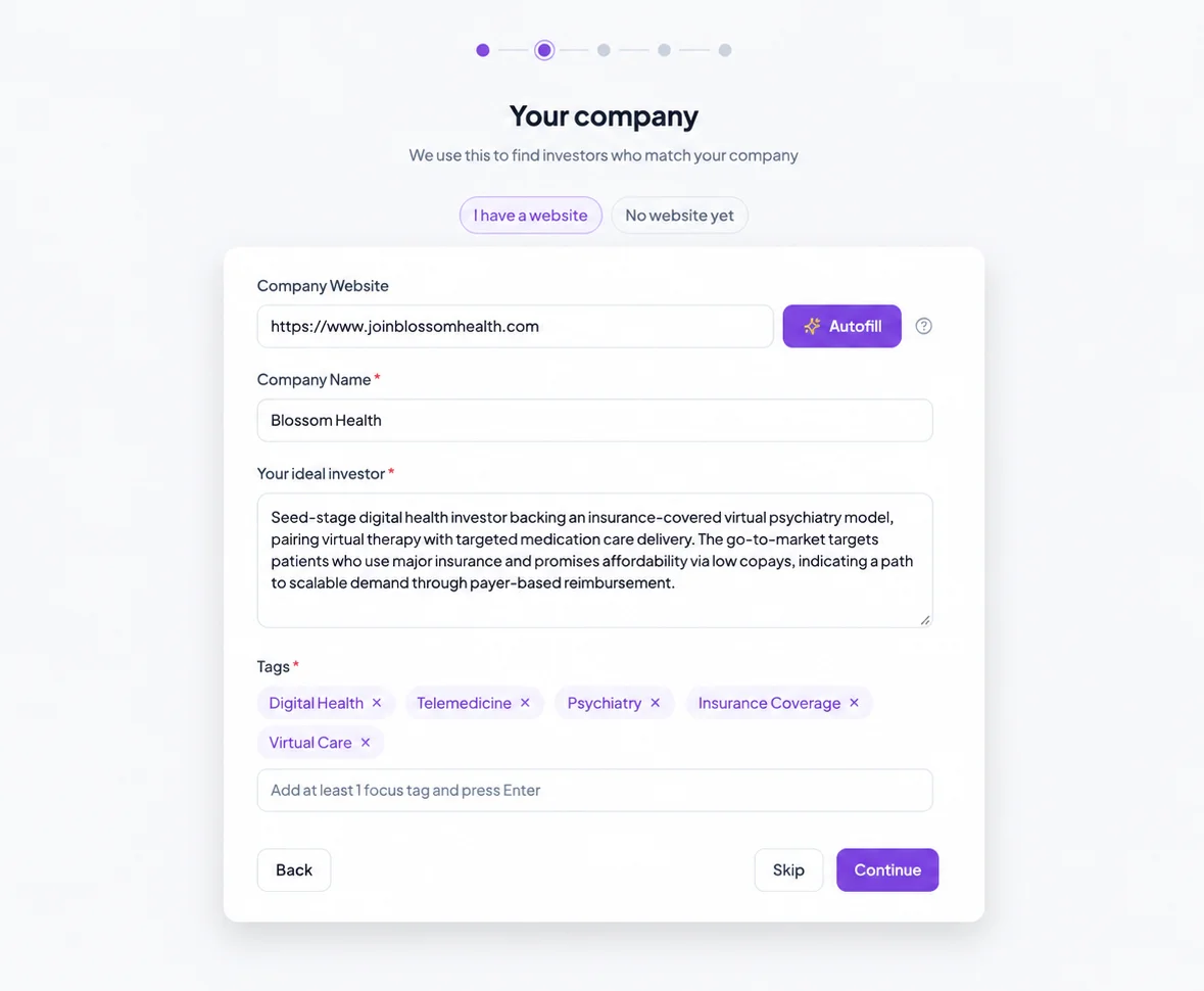 Onboarding β set up your startup